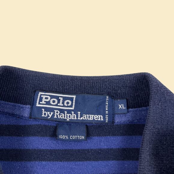 90s XL Polo by Ralph Lauren shirt, vintage blue striped polo short sleeve top - Picture 3 of 9